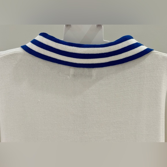 Men's Casual 1960s Mod Style Stripe Blue Knit Retro Polo - Picture 6 of 8